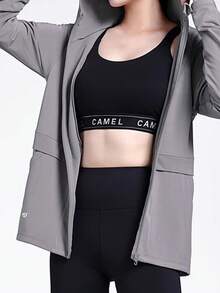 CAMEL CROWN 女士带帽瑜伽外套，保暖内衬，宽松长袖运动上衣 - 瑪瑙灰 - 查看 2