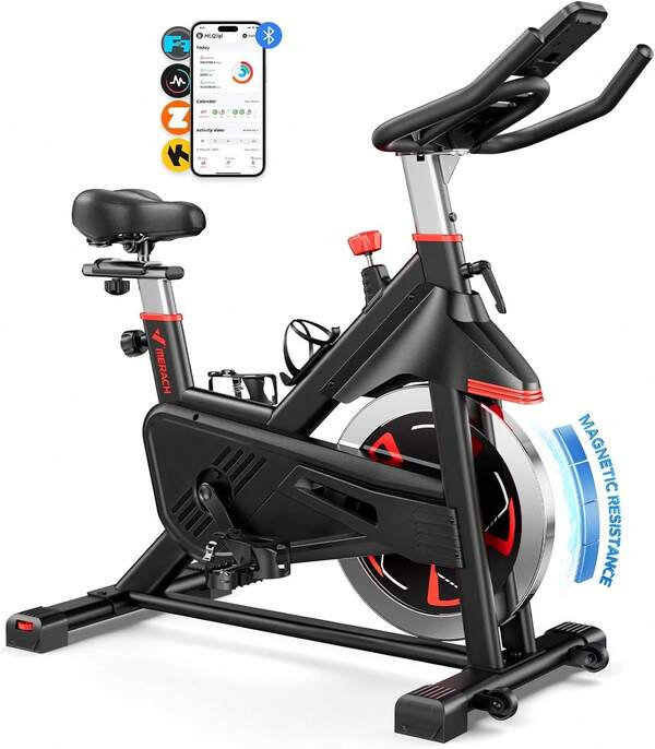 MERACH Magnetic Exercise Bike, Exercise Equipment, Indoor Cycling Bike With Self-Developed App, 350 Lbs Weight Capacity & 40 Lbs Flywheel, Stationary Bike For Home Gym Fitness