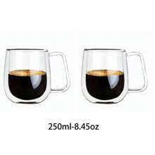 1-2-4 件套，350ml/250ml 简约透明双层玻璃杯，隔热时尚，带手柄，适合咖啡、果汁，多用途使用，适合返校