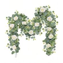 1 件 6 英尺桉树花环，人造装饰花环，适用于婚礼装饰、绿色花环、家庭聚会装饰、餐桌装饰、秋季家居装饰 - 白色 - 查看 5