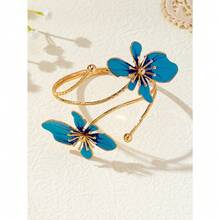 1Pc Elegant And Simple Flower Bracelet, Fresh And Sweet Design, Golden Enamel Glaze Craft Flower Opening Bracelet - Hồng - Xem 9