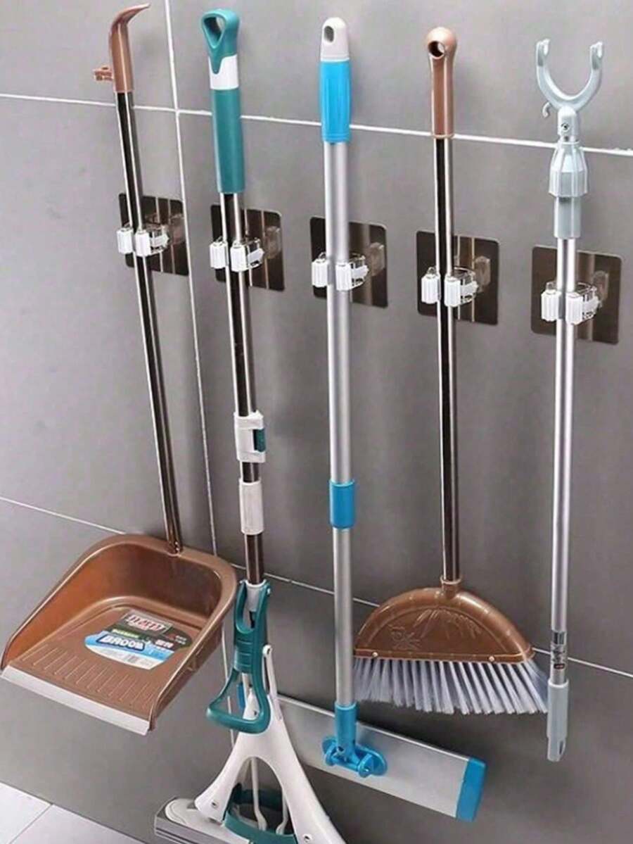 8/6/4/1pc Multi Functional Mop And Broom Storage With Hooks, Wall Mounted Adhesive Broom Hanger, Detachable Waterproof And Anti Slip Tool Storage Rack Suitable For Home Bathrooms, Kitchens, Gardens And Garages - Multicolor - View 1