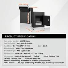 Through The Wall Drop Box, Heavy Duty Steel Through The Wall Mailbox With 2.8-7.9" 13" Combination Lock, 13x7x17" Mail Drop Box, Black