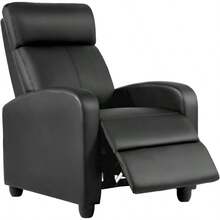 Recliner Chair No Massage Function Leather Black With Lumbar Support Adjable Push Back Wide Armrests Footrest And Padded Seat Easy Assembly For Living Room Home Theatre - LeatherBlack - View 1