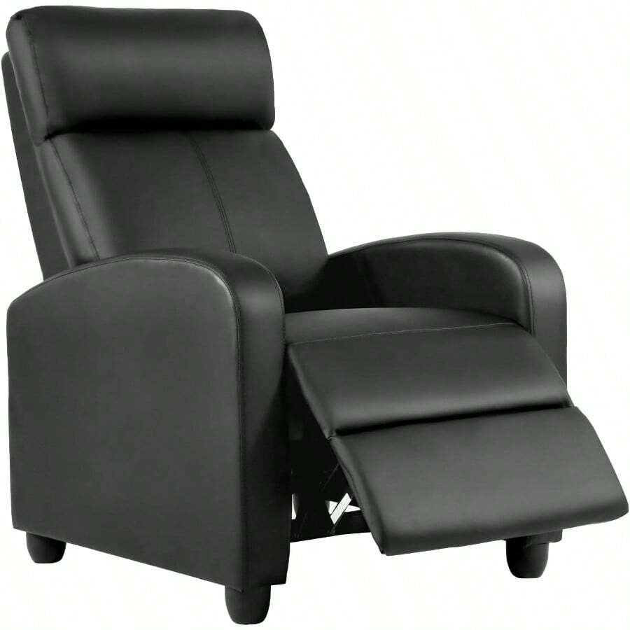 Recliner Chair No Massage Function Leather Black With Lumbar Support Adjable Push Back Wide Armrests Footrest And Padded Seat Easy Assembly For Living Room Home Theatre - LeatherBlack - View 1