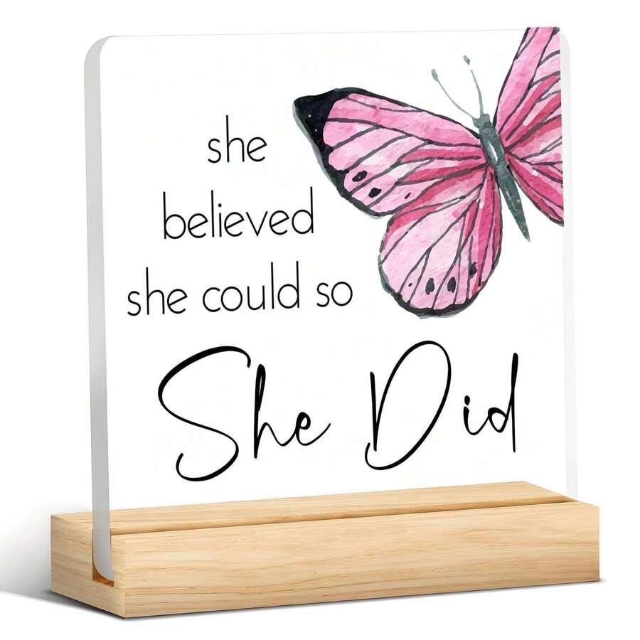 She Believed She Could, So She Did - Acrylic Plaque - Congratulations Gift For Women - New Job Gift - College Graduation Gift - Motivational Office Gift For Her Promotion - Promotion Gift For Coworker