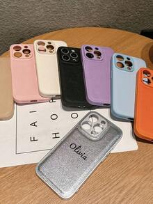 1件式個性化奢華荔枝紋人造皮革手機殼，字母姓名客製化，適用於 Apple 17 16 15 14 13 12 11 Pro Max 16 Plus，全包覆鏡頭防摔手機殼，金銀色韓式極簡復古情侶手機殼，生日禮物、聖誕禮物、女性個性化禮物、Etsy/客製化產品、為她的客製化禮物、週年紀念禮物、婚禮禮物 - 金色 - 查看 9