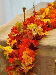 1件26片装，长约200厘米，人造枫叶，优雅的秋季花环枫叶，悬挂式植物绿色装饰，适用于卧室、家居墙壁、派对拱门、公寓房间装饰，非常适合感恩节装饰、家居、婚礼、壁炉和圣诞节！秋季装饰，秋季 - 彩色 - 查看 6