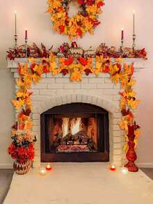 1件26片装，长约200厘米，人造枫叶，优雅的秋季花环枫叶，悬挂式植物绿色装饰，适用于卧室、家居墙壁、派对拱门、公寓房间装饰，非常适合感恩节装饰、家居、婚礼、壁炉和圣诞节！秋季装饰，秋季 - 彩色 - 查看 2