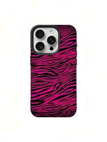1pc Black & Pink Zebra Pattern Personalized TPU Shockproof Phone Case, Compatible With Apple 16, 15, 14, 13, 12, 11 Pro Max - Multicolor - View 2