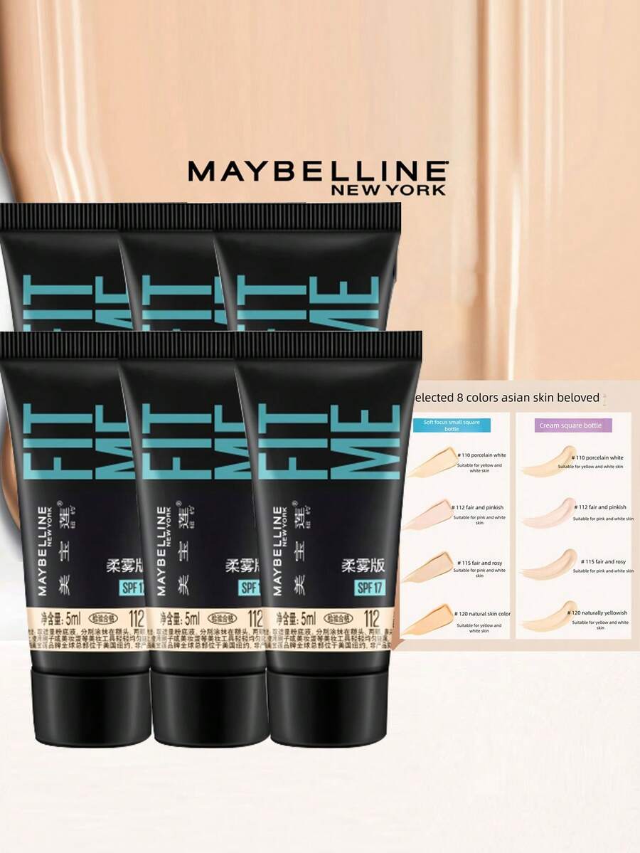 Maybelline Fit Me Matte + Poreless Foundation Mini, 5ml X 6 Pcs, Demi-Matte, Oil-Control, Hydrating - Soft Mist Type #115-6 - View 1