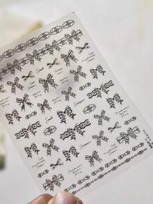 1片秋季新款白色/黑色/粉色蕾丝蝴蝶结美甲贴纸，可爱蝴蝶结美甲贴纸，白色粉色3D自粘复古精致蝴蝶结美甲设计用品，丝带蝴蝶结，女士DIY美甲装饰 - 彩色 - 查看 4