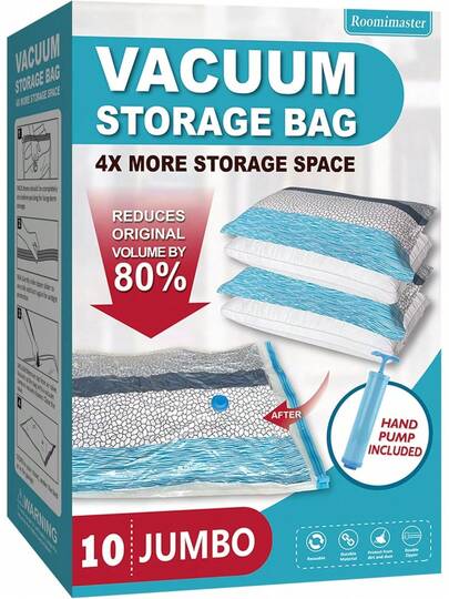 Vacuum Storage Bags, 10 Jumbo Space Saver Bags With Pump, Space Bags, Vacuum Sealer Bags Clothes, Comforters, Blankets, Bedding