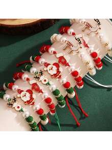 4pcs Elegant Christmas Charm Bracelet Set, Suitable For Women, Includes Adorable Santa Claus, Reindeer And Mitten Bead Decors, Holiday Gift, Party Accessory - Suitable For All Seasons