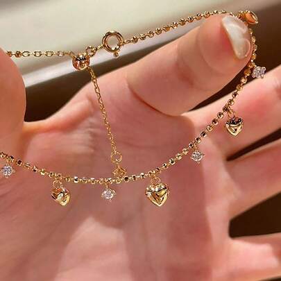 1pc S925 Sterling Silver Heart-Shaped Diamond Bracelet, Luxury Women's Daily Wear Accessory, Elegant & Versatile, Suitable For Valentine's Day, Birthday Party And Everyday Wear