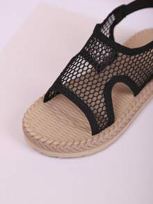 1 双时尚镂空网眼凉鞋，百搭女童凉鞋 - 黑色 - 查看 7