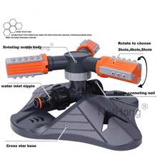 NetHong Compact Oscillating Sprinkler Garden/Lawn Sprinkler Automatic Watering UK~ - Green Three-head Sprayer - View 9