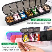 7-Day Pill Organizer Box, 1 Time Per Day, Arthritis Friendly Travel Pill Case, Medication Box With 7 Large Compartments For Vitamins & Supplements