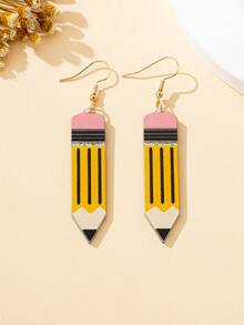 1 Pair Women's Colorful Pencil Creative Element Earrings, Suitable For Back To School Season - Yellow Gold - View 2