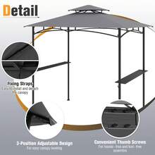 8' X 5' Grill Gazebo Outdoor Double-Tiered Grill Canopy W/ 2 Shelves & 6 Hooks - Grey and Black - View 5