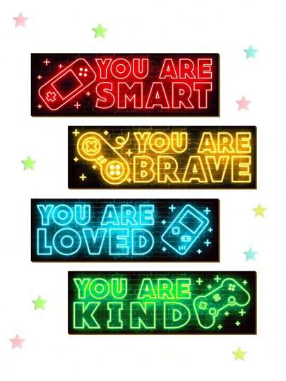 5 piezas de 30 cm x 10 cm Decoración de pared de madera de juegos de neón, decoración de habitación de niño, arte de pared con temática de videojuegos, citas motivacionales, decoración de pared, decoración de pared de madera para habitación de niño, decoración con temática de juegos, arte de pared con citas motivacionales, decoración del hogar moderna, decoración de guardería, decoración de dormitorio, decoración de pared para habitación de niños, decoración de habitación, decoración interior