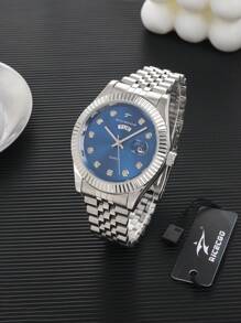 RICECGO RICECGO 1pc Men's Classic Quartz Watch, Round Dial With Date Display, Stainless Steel Strap, Suitable For Everyday Wear, Ideal Gift For Birthdays And For Business People