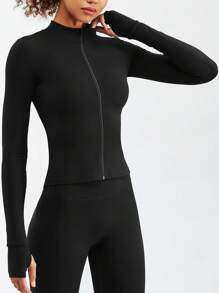 MASKERT Women's Tight Fitting Tops, Long Sleeved Jackets, Sun Protection Clothes, Yoga Clothes, Running Sports Tops, Comfortable And Skin Friendly - Black - View 1