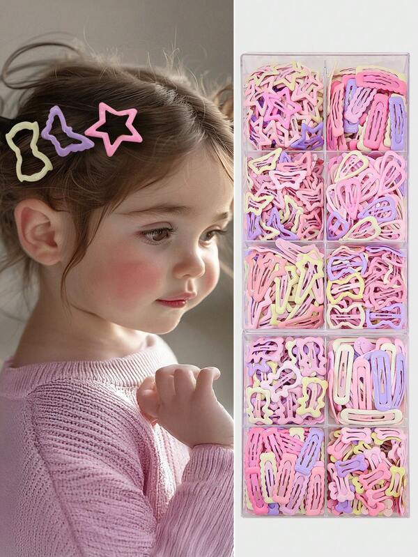 30pcs/Set Baby Girls Colorful Star, Heart, Butterfly, Bear Shaped Shiny Barrettes, Cute Princess Hair Clips, Suitable For Daily Use