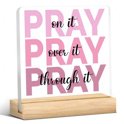 Pink Inspirational Transparent Desktop Decor Sign With Bible Verse "This Too Shall Pass" - Christian Gift For Women - Office Desk Accessory - Pink Dorm Decor