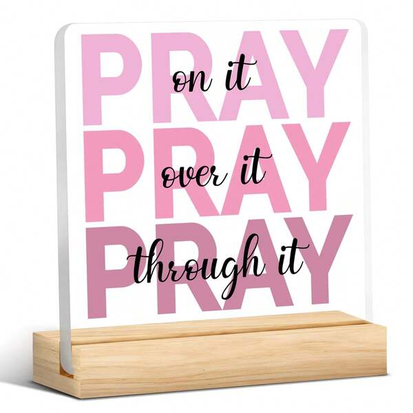 Pink Inspirational Transparent Desktop Decor Sign With Bible Verse "This Too Shall Pass" - Christian Gift For Women - Office Desk Accessory - Pink Dorm Decor