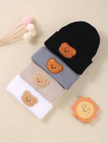 Juego de 4 pares de gorros de invierno cálidos con decoraciones de osos lindos para bebés y niños pequeños, gorros de punto para nieve aptos para bebés niños y niñas de 0 a 3 años.