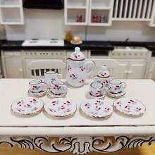Bộ ấm chén trà bằng sứ trắng đỏ cổ điển cho nhà búp bê thu nhỏ Bộ đồ ăn Mô hình nhà Đồ dùng phòng Đồ nội thất Trang trí Đồ dùng Giáng sinh Quà tặng Giáng sinh (Kiểu ngẫu nhiên) - Đỏ - Xem 8