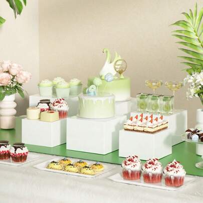 حامل عرض طعام أكريليك خماسي الجوانب، قاعدة مجوفة، مناسب للإفطار والبوفيه والحفلات والأعراس