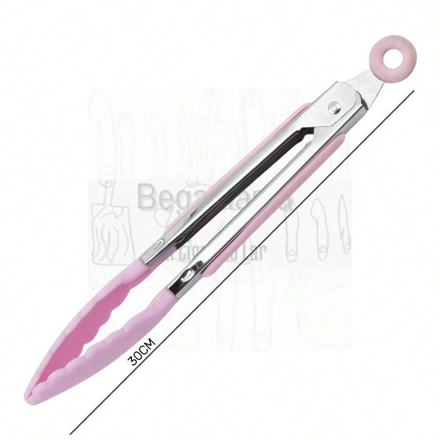 Pinça Pegador Multiuso de Silicone e Inox 30 Cm Rosa - Rosa Bebê - Visão 1