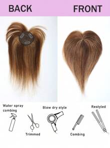 适合头发稀疏女性的真人发片，真人发夹，顶部假发片，增添美丽和自信 - S4/27 - 查看 3