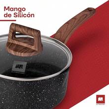 Olla Antiadherente Master Stone Tapadera de Vidrio Templado | Revestimiento de Piedra de Alemania% libre de PFOA, para estufa de inducción, gas o eléctrica. Olla Chica Blanca 1.9 L, 18 - Piedra maestra Gris - Ver 3