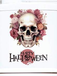 1PC Halloween Flower Skull Wall Sticker, Horror Art Wall Sticker Removable Vinyl Peel And Stick, Suitable For Halloween Party Toilet Door Living Room Bedroom Kitchen Decoration