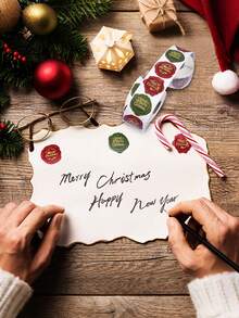 500 Stücke 1,5-Zoll Weihnachts-Aufkleber-Rollen (für Umschläge) - 3 Designs: Stempel-förmige runde "Fröhliche Weihnachten" Aufkleber, selbstklebende Etikett-Siegelaufkleber, wachsüberzogene Siegelaufkleber, goldfolierte runde Aufkleber, grün und rot gemischte Weihnachts-Selbstklebeaufkleber für Partys, Geschenke und Geschenkverpackung/Umschlag-Einladungsgeschenkdekoration.