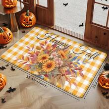 1 Stück Thanksgiving Rustikaler gelber Karomuster & Gänseblümchen Muster Fußmatte, weich rutschfest saugfähig waschbar Küchenmatte, festliche gemütliche Eingangsmatte, rechteckiger Florteppich Feiertags-Heimdekoration für Wohnzimmer, Schlafzimmer, Küche, Waschraum, Badezimmer