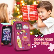 Juguetes para niñas, juguetes para niños, smartphone, dispositivos de aprendizaje con estuche de silicona con diseños de dibujos animados lindos - Compatible con música, historias, aprendizaje de palabras, cámara y talla grande de 20 aplicaciones integradas, pantalla táctil de 2.8 pulgadas, tarjeta de memoria de 8GB, ideal para niños de 3+ años, regalo perfecto para niños