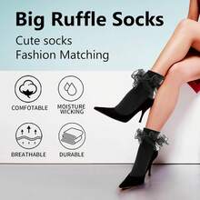 Women Big Ruffle Ankle Socks Adult Double Lace Frilly Socks Fold Cuff Cotton Ruffled Dress Crew Bobby Bride Sock - màu nâu - Xem 8