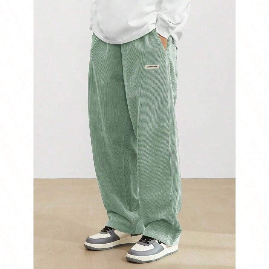 Men's Solid Color Casual Everyday Trousers Men's Streetwear Pants, Boy Friend Gifts, Back To School - 青碧色 - 查看 1