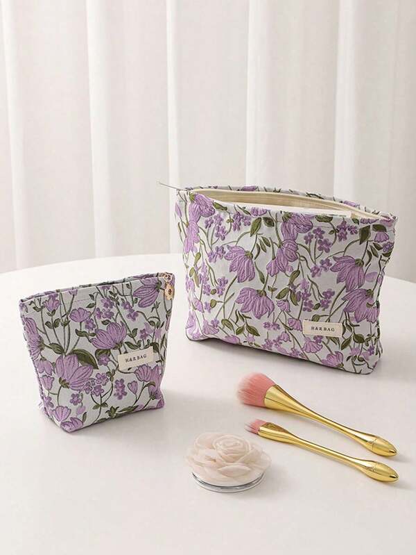 1 Piece/Set Y2K Fashionable Blue Lily Flower Travel Cosmetic Bag Shape Large Capacity Cosmetic Bag Cosmetic Bag Skin Care Bag Toiletry Bag Packaging Cube, Suitable For Lipstick, Brushes, Skin Care Products, Mobile Phones, Coins, Small Items Storage, Etc. Travel Essentials Travel Accessories Travel Must Haves