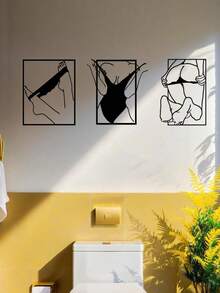 1pc Modern Black Metal Sign - Decorative Bathroom Wall Art, Hanging Iron Sculpture, Wall Mount Design For Home Decor, Unique Gift Idea, Rust-Resistant, Easy To Install