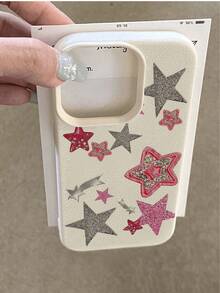 1pc Silver Star Pattern Litchi Texture Anti-Fall Anti-Slip Soft Phone Case Protective Cover Compatible With Apple And Phones Waterproof Shockproof Scratch Resistant,International Version, Not The Domestic Version - Multicolor - View 4