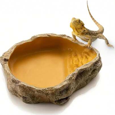 Reptile Water Bowl, Resin Reptile Rock Feeding Dish, Water And Feeding Bowl, Suitable For Leopard Gecko, Lizard, Spider, Turtle, Scorpion, Chameleon, Hermit Crab Terrarium Decor (Yellow)