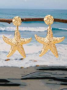 1 Pair Punk Style Exaggerated Ocean Theme Personalized Earring Set, Minimalist Style Earrings For Women - Yellow Gold - View 5