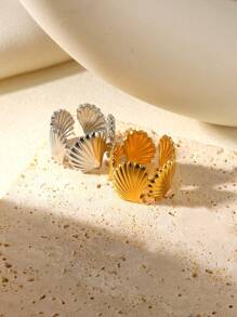 1 Pc Shell Open Rings For Women Men Aesthetic Gold Color Stainless Steel Rings Wedding Summer Jewelry Accessories Gift - Yellow Gold - View 10