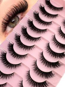 10pairs 5d Mink Fur False Eyelashes,Crossed & Voluminous Natural And Dramatic Lashes - Black - View 7
