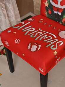 1 buc/4 buc/6 buc/20 buc Husă de scaun cu imprimeu de mătase de Crăciun, protecție anti-praf pentru scaun, elastică, imprimată pentru sărbători, potrivită pentru birou, sufragerie, hotel, scaune pentru evenimente, brad de Crăciun, om de zăpadă, clopoțel de Crăciun, Moș Crăciun, distracție de Crăciun - Roșu și cyan - Vizualizare 9